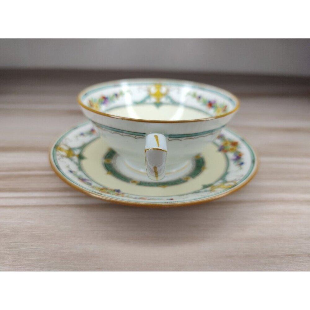 Mintons Helena Dark Green Footed Cup And Saucer England Bone China - Picture 3 of 12